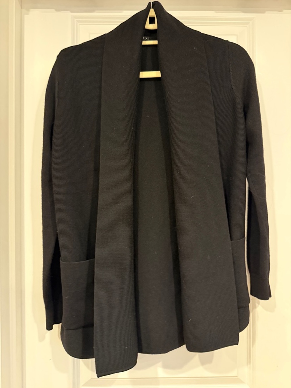 Theory Black Open-Front Knit Jacket with Patch Pockets